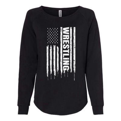 Vintage American Flag Wrestling Funny  Wrestler   Womens California Wash Sweatshirt