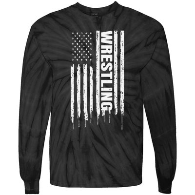 Vintage American Flag Wrestling Funny  Wrestler   Tie-Dye Long Sleeve Shirt