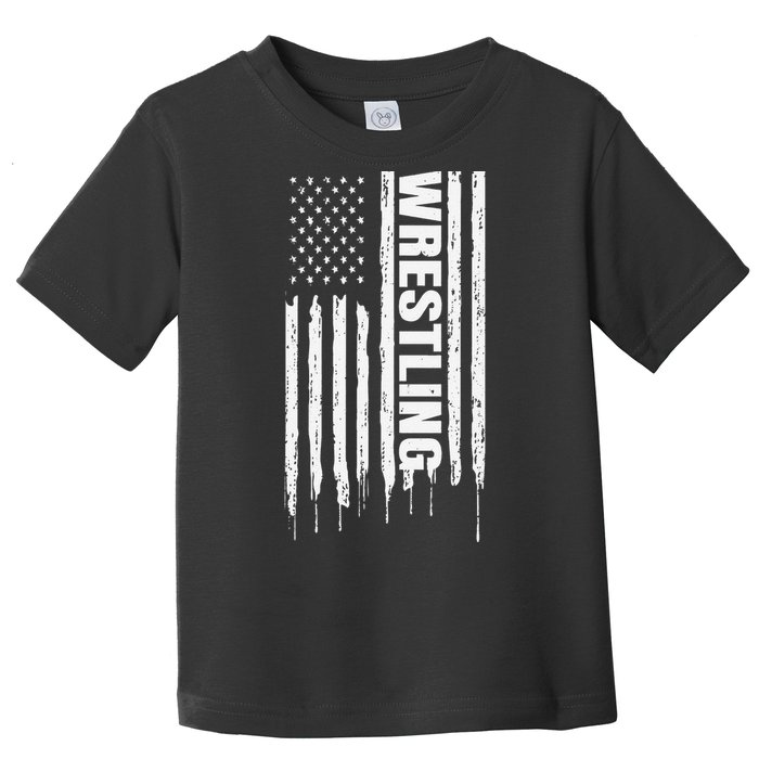 Vintage American Flag Wrestling Funny  Wrestler   Toddler T-Shirt