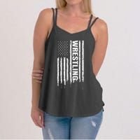 Vintage American Flag Wrestling Funny  Wrestler   Women's Strappy Tank