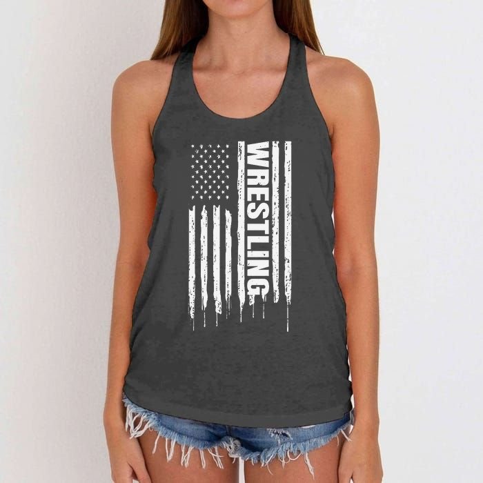 Vintage American Flag Wrestling Funny  Wrestler   Women's Knotted Racerback Tank