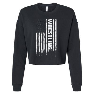 Vintage American Flag Wrestling Funny  Wrestler   Cropped Pullover Crew