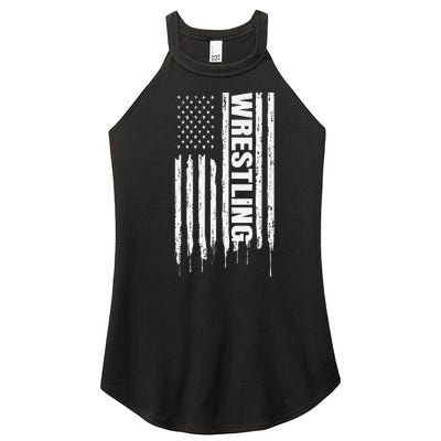 Vintage American Flag Wrestling Funny  Wrestler   Women's Perfect Tri Rocker Tank