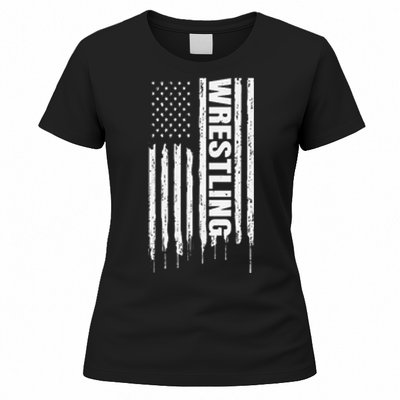 Vintage American Flag Wrestling Funny  Wrestler   Women's T-Shirt