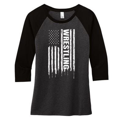 Vintage American Flag Wrestling Funny  Wrestler   Women's Tri-Blend 3/4-Sleeve Raglan Shirt