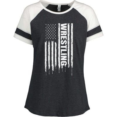 Vintage American Flag Wrestling Funny  Wrestler   Enza Ladies Jersey Colorblock Tee