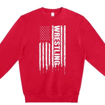 Vintage American Flag Wrestling Funny  Wrestler   Premium Crewneck Sweatshirt