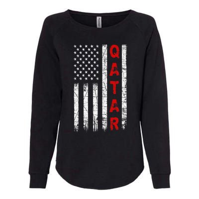 Vintage American Flag Qatari Patriotic Qatar Womens California Wash Sweatshirt