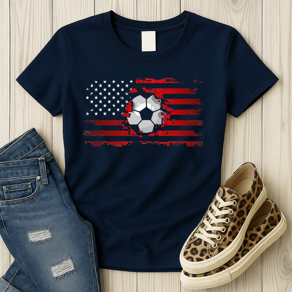 vintage American Flag Soccer Apparel Soccer Womens T-Shirt
