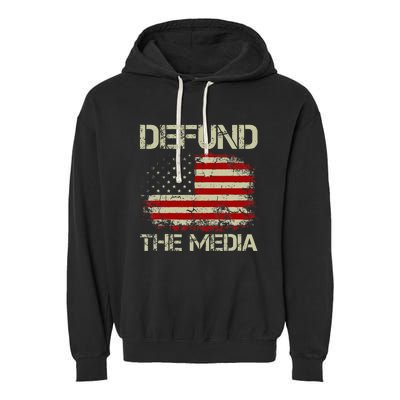 Vintage American Flag Defund The Media Garment-Dyed Fleece Hoodie