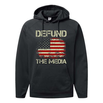 Vintage American Flag Defund The Media Performance Fleece Hoodie