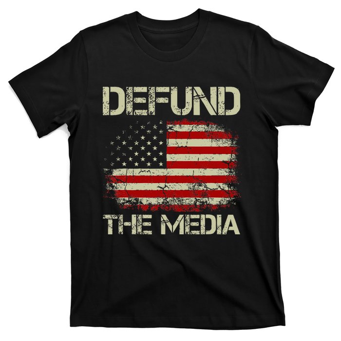 Vintage American Flag Defund The Media T-Shirt