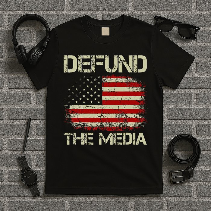 Vintage American Flag Defund The Media T-Shirt
