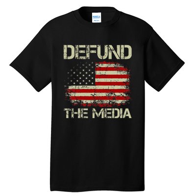 Vintage American Flag Defund The Media Tall T-Shirt