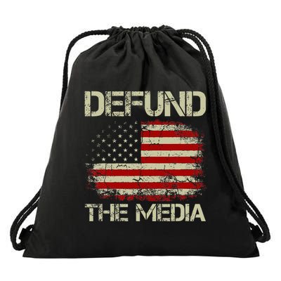 Vintage American Flag Defund The Media Drawstring Bag