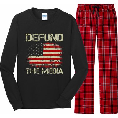 Vintage American Flag Defund The Media Long Sleeve Pajama Set