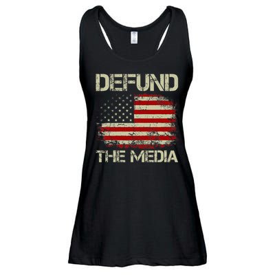 Vintage American Flag Defund The Media Ladies Essential Flowy Tank