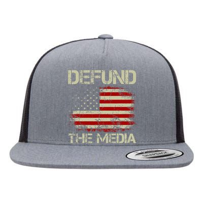 Vintage American Flag Defund The Media Flat Bill Trucker Hat