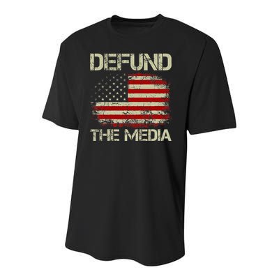 Vintage American Flag Defund The Media Youth Performance Sprint T-Shirt