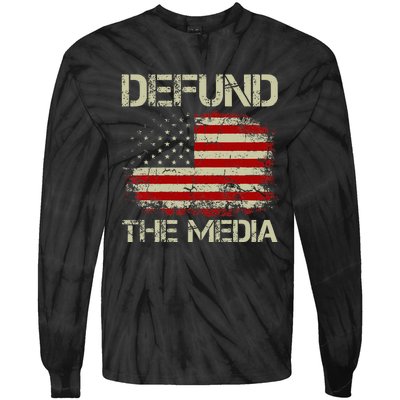 Vintage American Flag Defund The Media Tie-Dye Long Sleeve Shirt