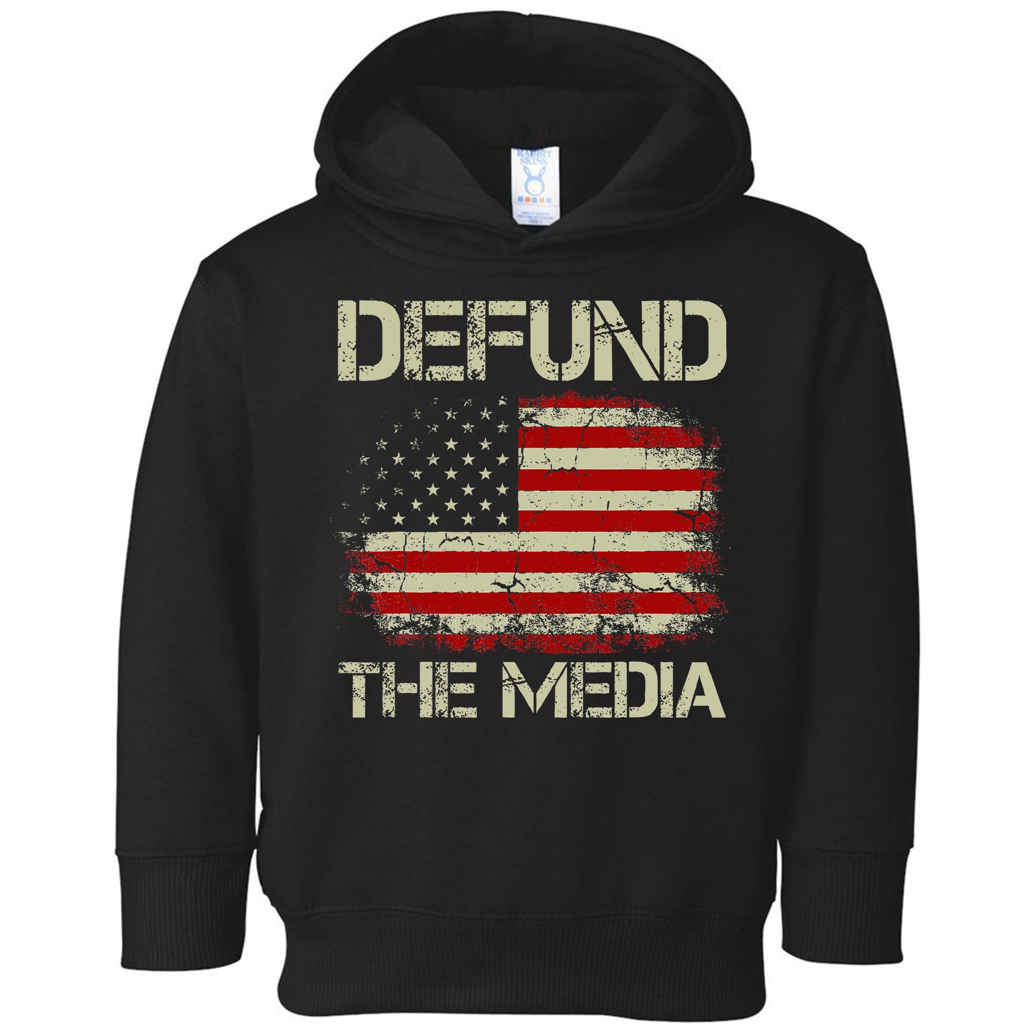 Vintage American Flag Defund The Media Toddler Hoodie