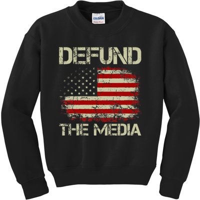 Vintage American Flag Defund The Media Kids Sweatshirt