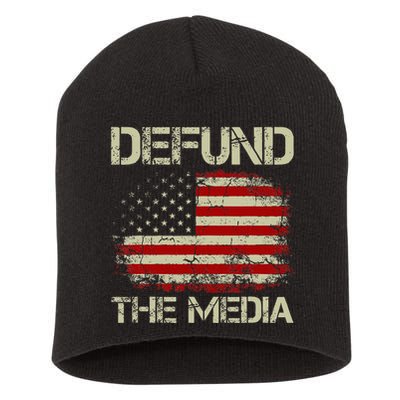 Vintage American Flag Defund The Media Short Acrylic Beanie