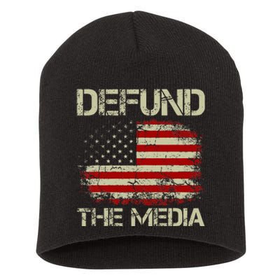 Vintage American Flag Defund The Media Short Acrylic Beanie