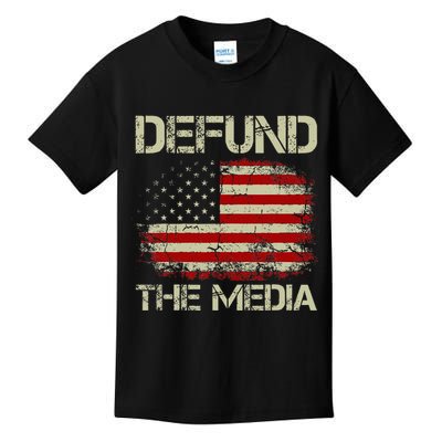 Vintage American Flag Defund The Media Kids T-Shirt