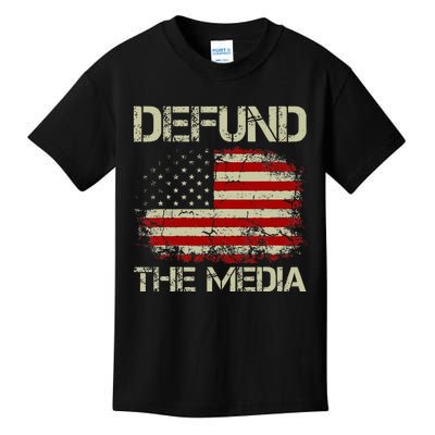 Vintage American Flag Defund The Media Kids T-Shirt