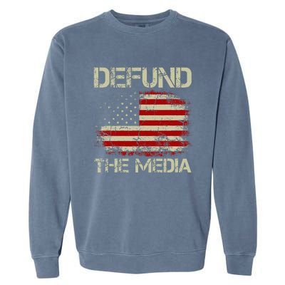 Vintage American Flag Defund The Media Garment-Dyed Sweatshirt