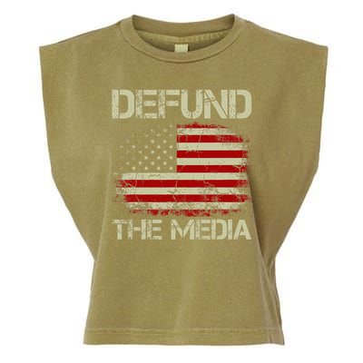 Vintage American Flag Defund The Media Garment-Dyed Women's Muscle Tee