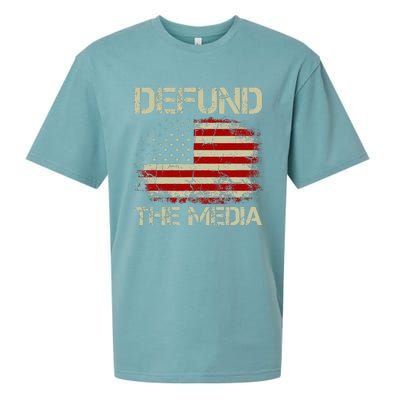 Vintage American Flag Defund The Media Sueded Cloud Jersey T-Shirt