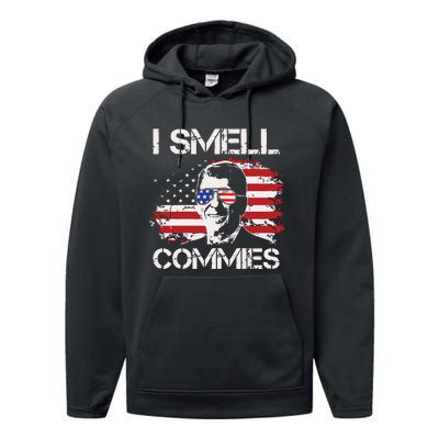 Vintage American Flag Funny Political I Smell Commies Performance Fleece Hoodie