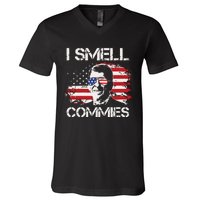 Vintage American Flag Funny Political I Smell Commies V-Neck T-Shirt