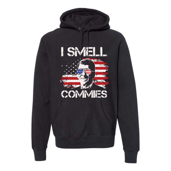 Vintage American Flag Funny Political I Smell Commies Premium Hoodie