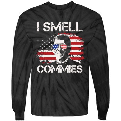 Vintage American Flag Funny Political I Smell Commies Tie-Dye Long Sleeve Shirt