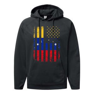 Venezuelan American Flag Venezuelan Roots Venezuela America Performance Fleece Hoodie