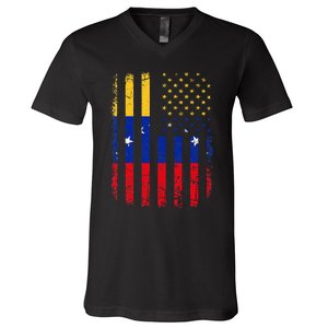 Venezuelan American Flag Venezuelan Roots Venezuela America V-Neck T-Shirt