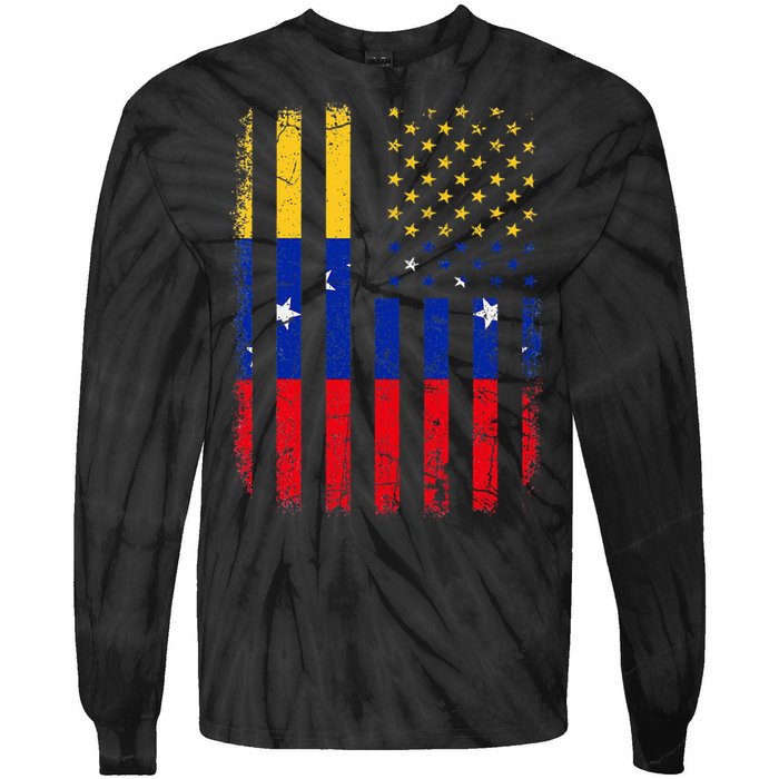 Venezuelan American Flag Venezuelan Roots Venezuela America Tie-Dye Long Sleeve Shirt