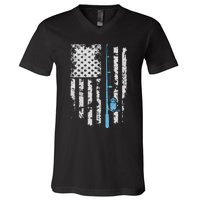 Vintage American Flag Fishing Rod For Fishing lover V-Neck T-Shirt