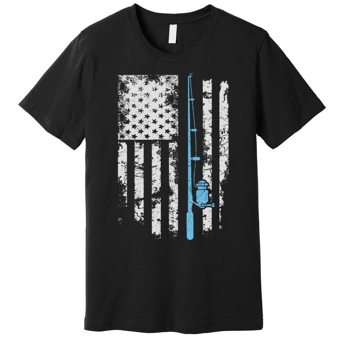 Vintage American Flag Fishing Rod For Fishing lover Premium T-Shirt