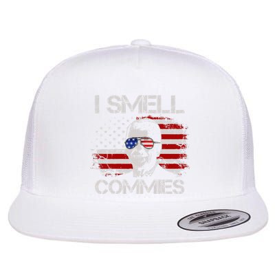 Vintage American Flag Funny Political I Smell Commies  Flat Bill Trucker Hat