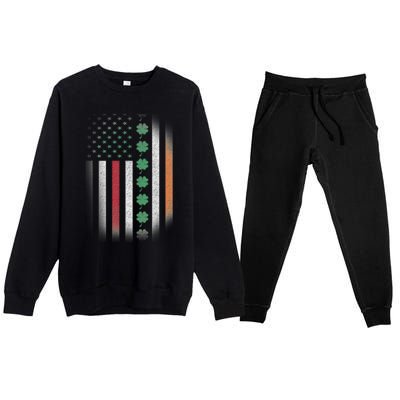 Vintage American Flag Shamrock St Paddys Day Matching Outfit Premium Crewneck Sweatsuit Set