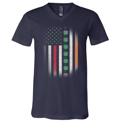 Vintage American Flag Shamrock St Paddys Day Matching Outfit V-Neck T-Shirt