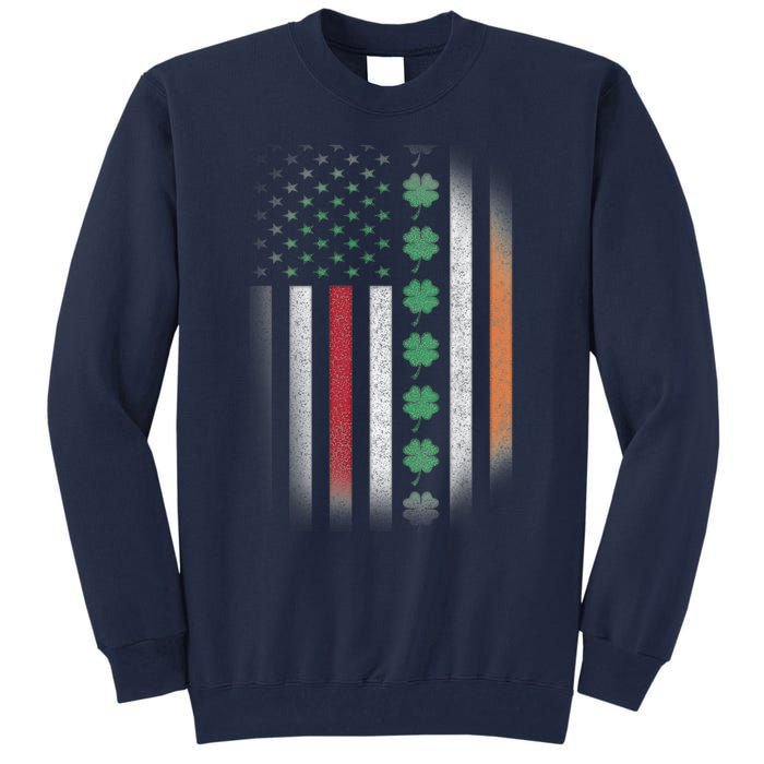 Vintage American Flag Shamrock St Paddys Day Matching Outfit Tall Sweatshirt