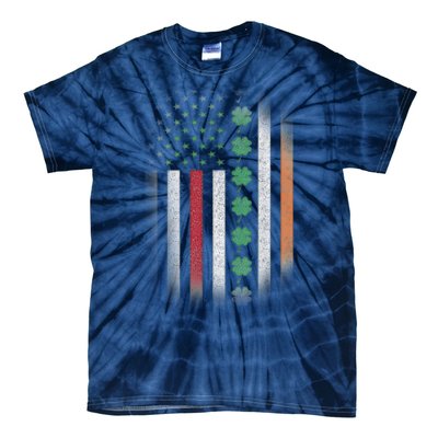 Vintage American Flag Shamrock St Paddys Day Matching Outfit Tie-Dye T-Shirt