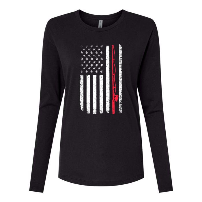 Vintage American Flag Fishing Rod Fishing Lover Fisherman Gift Womens Cotton Relaxed Long Sleeve T-Shirt