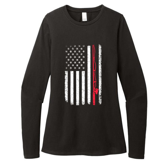 Vintage American Flag Fishing Rod Fishing Lover Fisherman Gift Womens CVC Long Sleeve Shirt