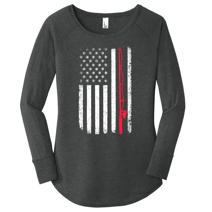 Vintage American Flag Fishing Rod Fishing Lover Fisherman Gift Women's Perfect Tri Tunic Long Sleeve Shirt